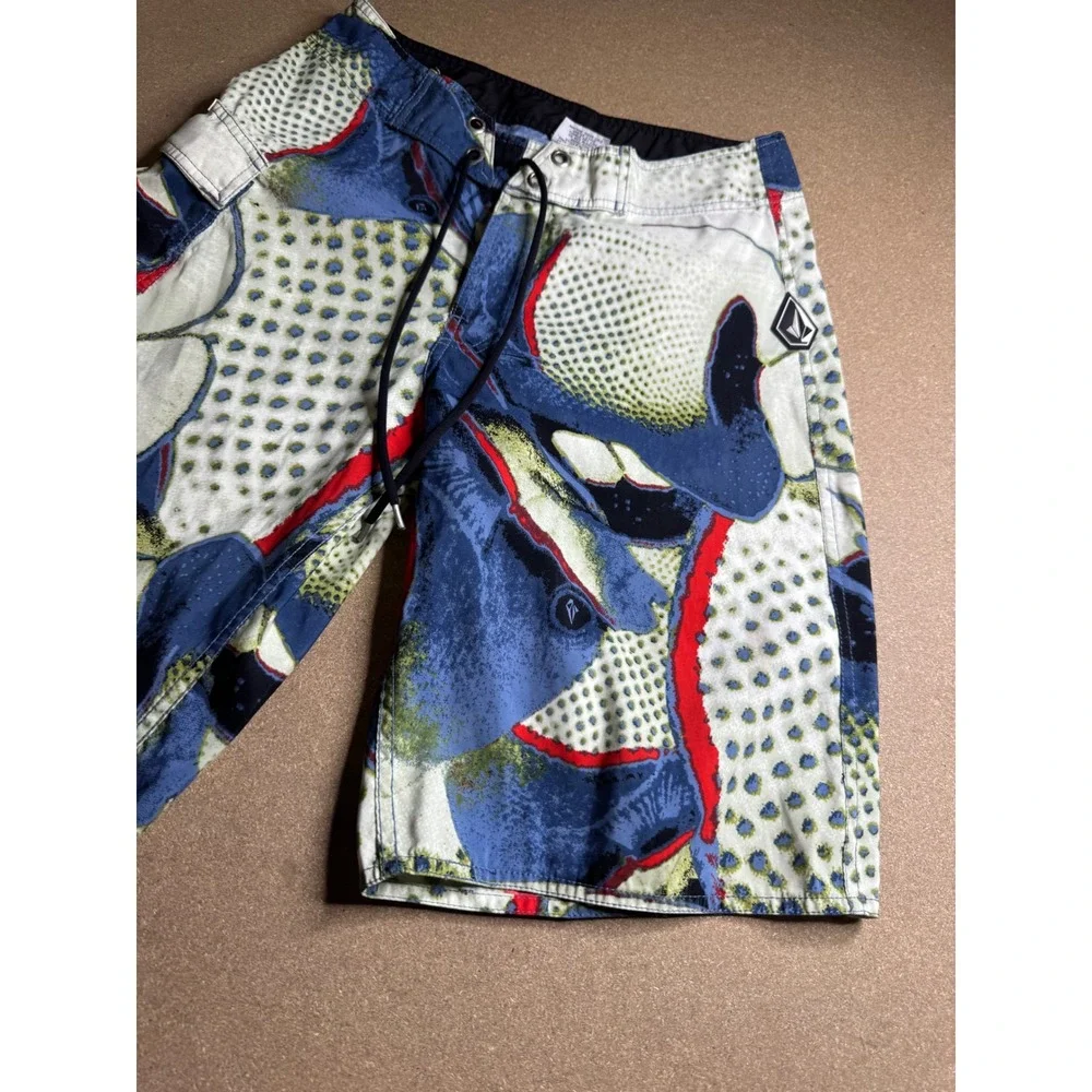 Y2k Volcom Stone Boardwear Mens Board Shorts Blue Abstract Graphic Print Size 28